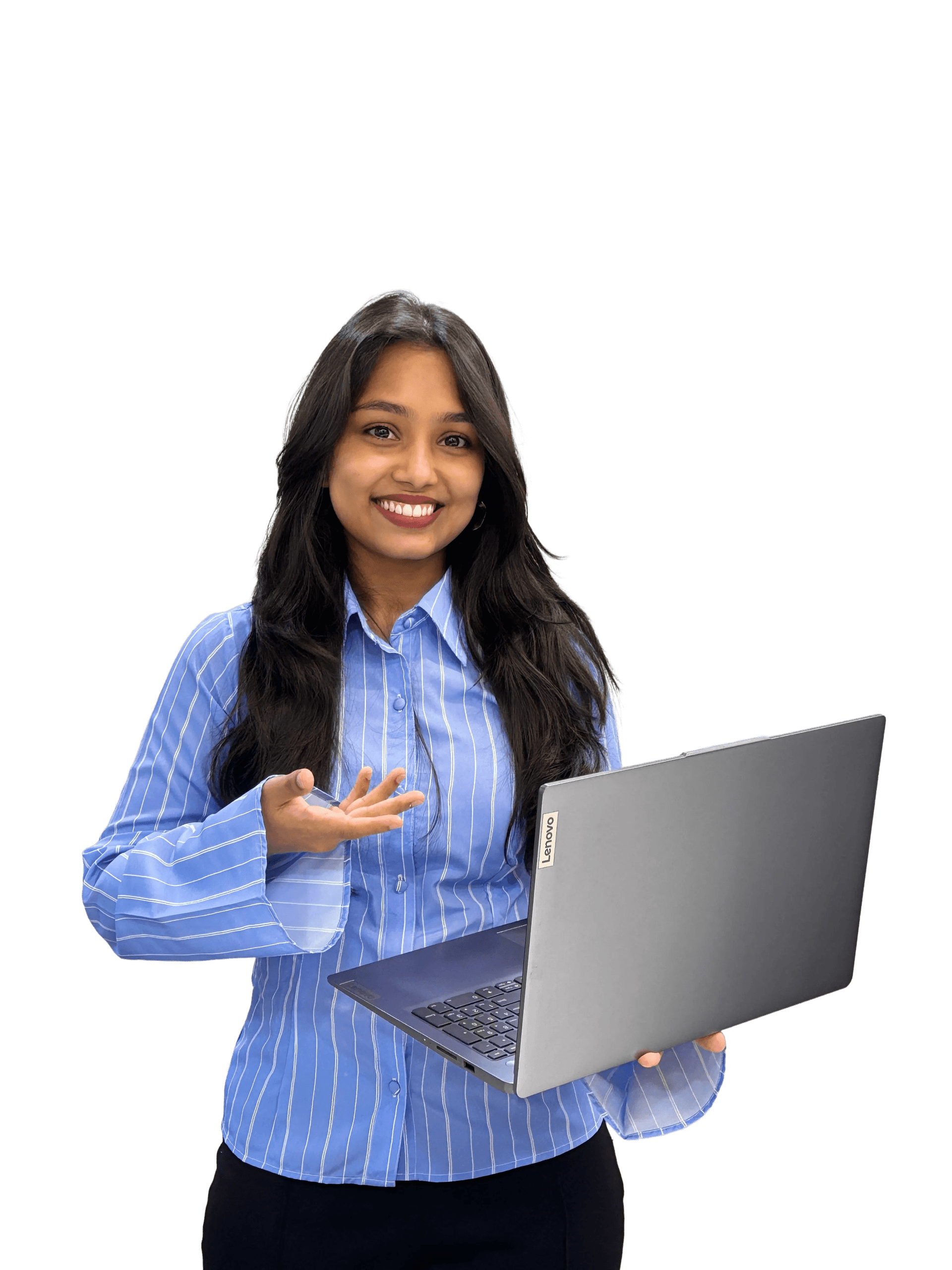 akumen student holding a laptop